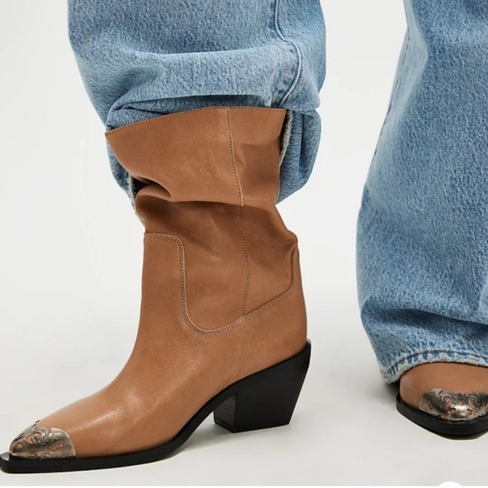 NIB Free People Faster Horses Filigree Western Boots Tan Leather Size 10